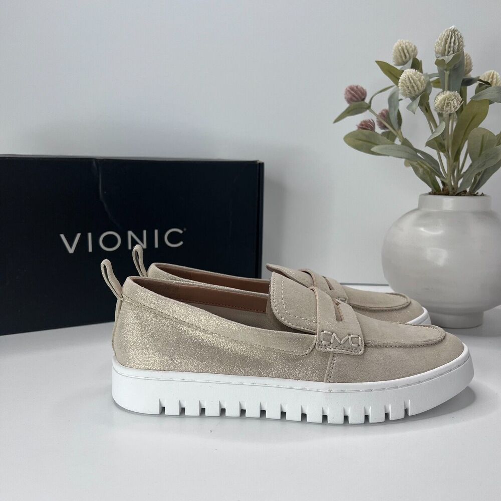 Vionic Uptown Leather Slip On Loafer Shoe Gold I6609L4701 Women's 6 M NWB